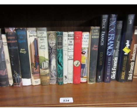Box containing a quantity of various books including First Edition Dick Francis novels and other novels including Biggles, Ag
