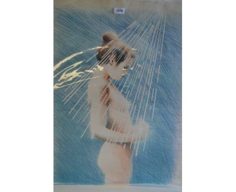 Adrian George  lithograph 'shower' (nude female showering) unframed, 29ins x 22ins