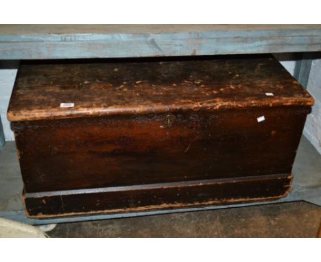 19th Century pine carpenter's tool trunk containing various tools