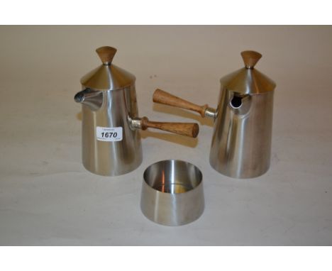 1970's Old Hall three piece stainless steel café au lait including sugar basin designed by R. Welch