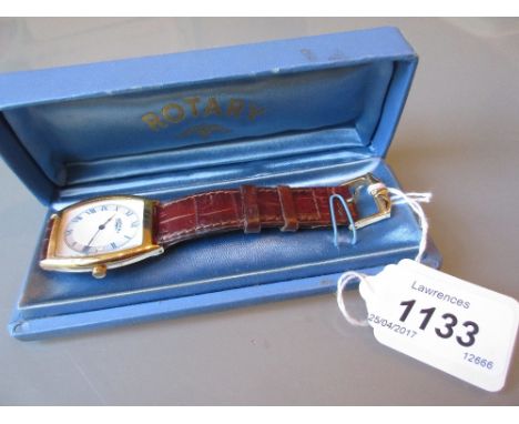 Gentlemans Rotary gold plated wristwatch with brown leather strap in original box