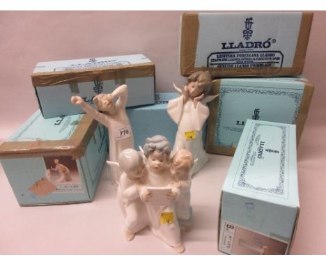 Group of six various boxed Lladro figures, together with two other Lladro figures