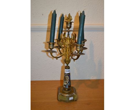 19th Century French champleve enamel and gilt metal five light candelabra