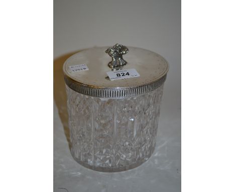 19th Century oval silver plated and cut glass tea caddy / biscuit barrel