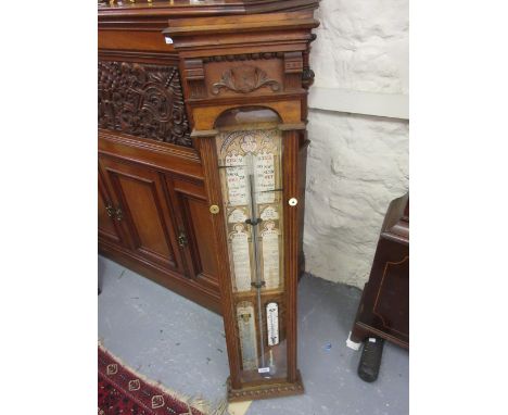 19th Century oak cased Admiral Fitzroy's barometer, with original paper backing, atmospheric tube and ivory backed thermomete