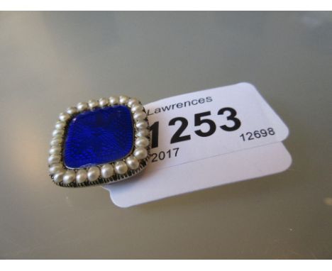 Victorian blue enamel and seed pearl rectangular memorial brooch