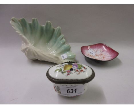 19th Century Continental porcelain box and cover with metal mounts and hand painted floral and fruit decoration with a potter