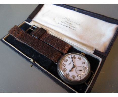 J.W. Benson, gentleman's early 20th Century circular silver cased wristwatch, the enamel dial with Arabic numerals and subsid