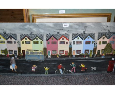 Modern oil on board, children playing in a street, unsigned, unframed, 14ins x 32ins, together with a quantity of various oth