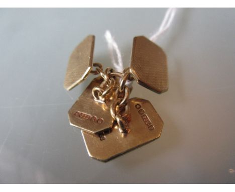 Pair of 9ct yellow gold engine turned decorated cufflinks