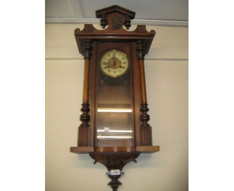 19th Century Vienna type walnut wall clock (minus pendulum)