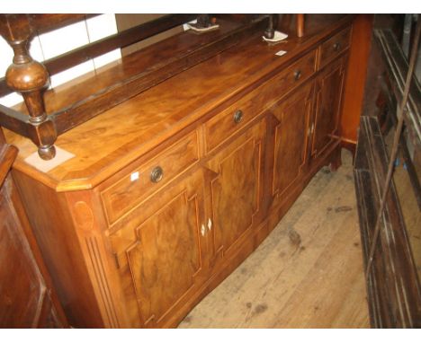 Good quality reproduction yew wood sideboard with three drawers above four cupboard doors on bracket feet