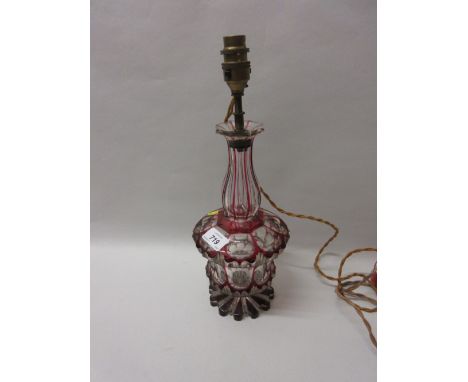 Bohemian red overlay glass decanter adapted for use as a table lamp