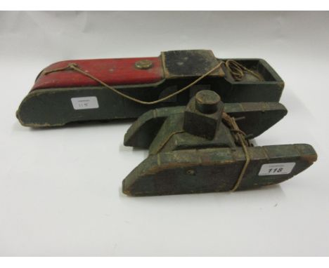 Two early 20th Century painted wooden models of a tank and railway engine