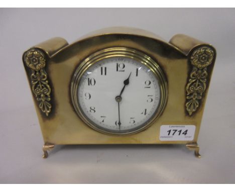 Early 20th Century small gilt brass dome shaped mantel clock, the enamel dial with Arabic numerals
