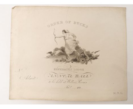 An early 19th Century engraved Order of Bucks Ticket, Willis's Rooms London for Annual Ball, Euphrates Lodge, printed date of