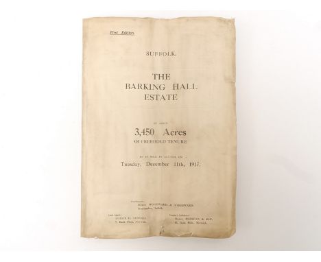 'The Barking Hall Estate', 1917 sale catalogue, Freehold Tenure of 3,450 acres, 65pp, one large folding coloured plan (of 2) 