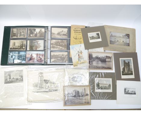 A quantity of East Anglia related postcards, ephemera, prints, etc., including two late 19th Century albumen print photograph