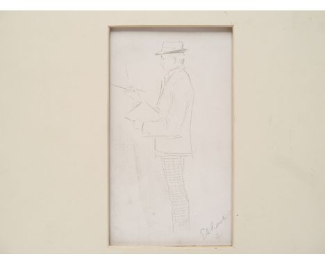 Original pencil sketch by Ernest Arthur Rowe (1863-1922) of Arthur Rackham (Rackham identified faintly in pencil on reverse o