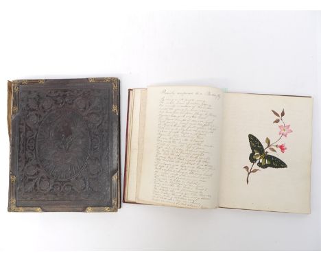 Two commonplace albums circa 1830, containing manuscript entries of poetry, prose, pencil and pen, ink and watercolour sketch