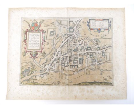 A 16th Century town plan of Cambridge, by Georg Braun &amp; Frans Hogenberg, 'Cantebrigia, opulentissimi Anglie Regni, urbs c