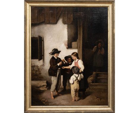 FOLLOWER OF FRANZ VON DEFREGGER (AUSTRIAN 1835 - 1921), LITTLE BIRD  oil on canvas framed    image size 68cm x 53, overall si