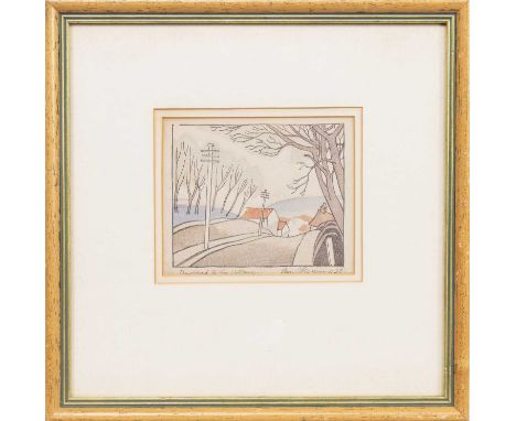 * IAN FLEMING RSA RSW RGI (SCOTTISH 1906 - 1994), THE ROAD TO THE VILLAGE linocut on paper, signed, titled and dated '27mount