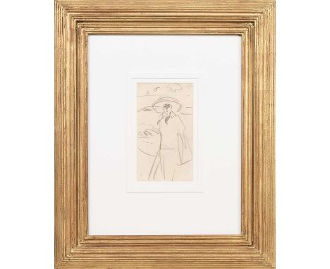 * JOHN DUNCAN FERGUSSON RBA (SCOTTISH 1874 - 1961), WOMAN ON THE SHORE charcoal on papermounted, framed and under glass image