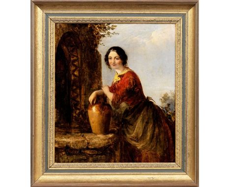 THOMAS FAED RA HRSA (SCOTTISH 1826 - 1900), THE WATER CARRIER oil on canvasframed image size 36cm x 31cm, overall size 46cm x