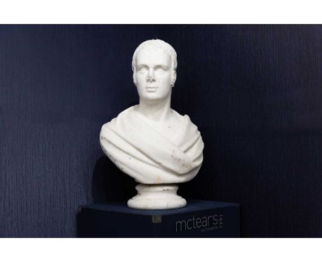 JAMES FILLANS (SCOTTISH 1808 - 1852) BUST OF ROBERT BURNS marble bust, raised on a socle and plinth base, inscribed to base R