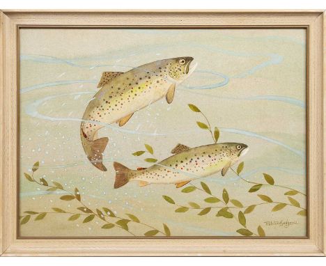 * RALSTON GUDGEON RSW (SCOTTISH 1910 - 1984), TWO TROUT watercolour on paper, signedframed and under glassimage size 46cm x 6