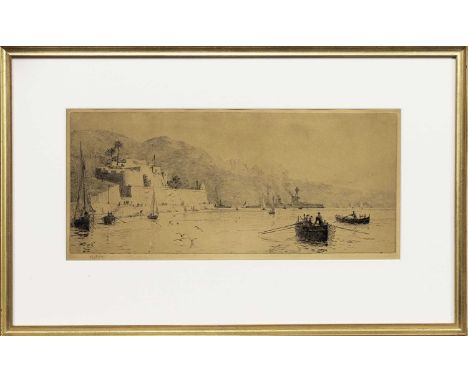 WILLIAM LIONEL WYLLIE RA RE (BRITISH 1851 - 1931), VILLEFRANCHE etching on paper, signedmounted, framed and under glassimage 