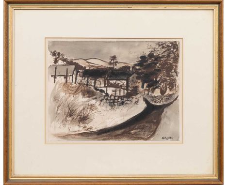 * ROBERT HENDERSON BLYTH (BRITISH 1919 - 1970), COMRIE ROAD mixed media on paper, signed, titled label versomounted, framed a