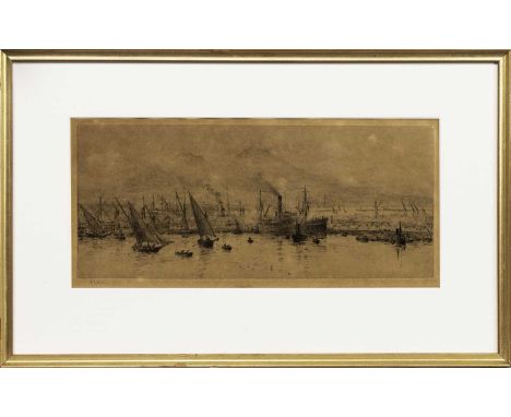 WILLIAM LIONEL WYLLIE RA RE (BRITISH 1851 - 1931), BAY OF NAPLES  etching on paper, signedmounted, framed and under glassimag