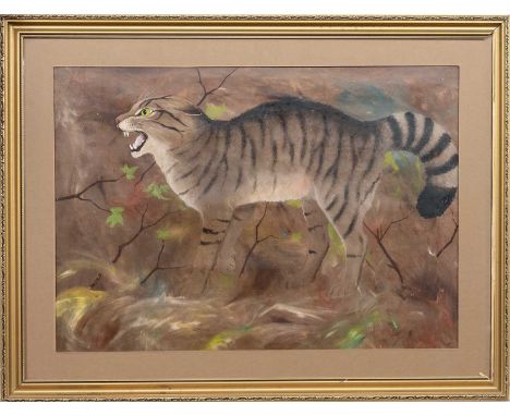 * RALSTON GUDGEON RSW (SCOTTISH 1910 - 1984), SCOTTISH WILDCAT watercolour on paper, signedmounted, framed and under glassima