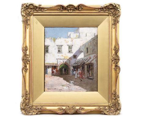 ROBERT E GROVES (BRITISH 1868 - 1948), MIDDLE EASTERN MARKET oil on board, signed and dated 1918framed and under glassimage s
