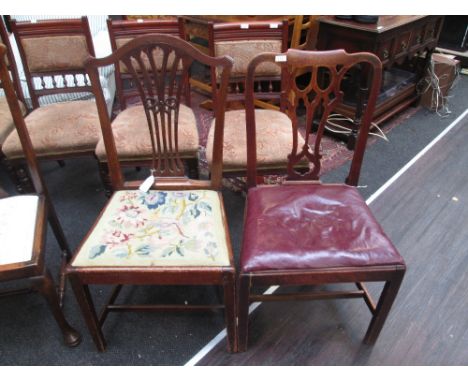 An early 19th century mahogany vernacular country chair having camel slat back, tapestry seat and square tapered legs, and a 