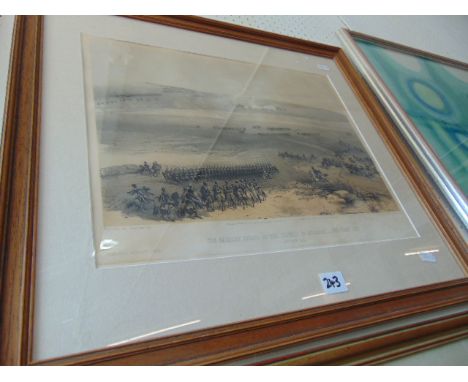 A framed and glazed print, battle scene