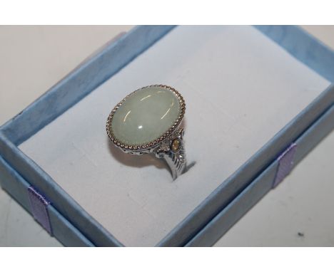 A Sterling silver jade and citrine dress ring, ring size P/Q, approx. 7.5gms 