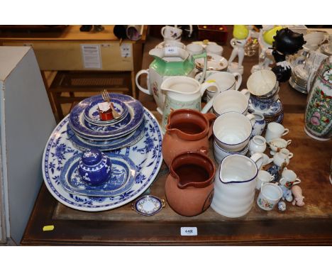 A quantity of John Lewis mugs and jug; various blue and white china to include a Minton meat platter; crested ware, ginger ja