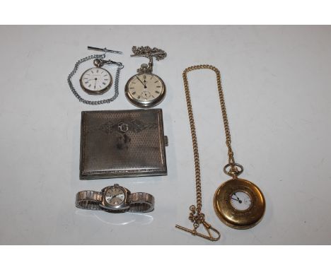 A ladies Tissot Seastar wrist watch; an Aubert white metal fob watch and chain; an Ingersoll pocket watch with chain; a Berne