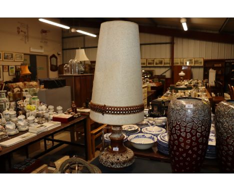 A German pottery table lamp and shade 