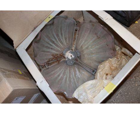An Art Deco ceiling light with glass clam shades 