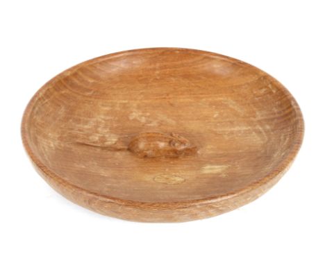 Workshop of Robert "Mouseman" Thompson of Kilburn, shallow oak bowl the centre with trademark carved mouse 