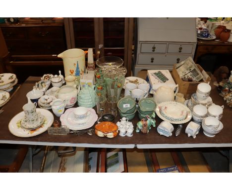 A large quantity of various china and table glassware to include a Myott &amp; Sons floral painted jug, a lemonade set, vario