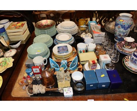 A quantity of various china and glassware to include Woods ware, boxed Lurpak butter dish, Royal Worcester egg coddlers, Davi