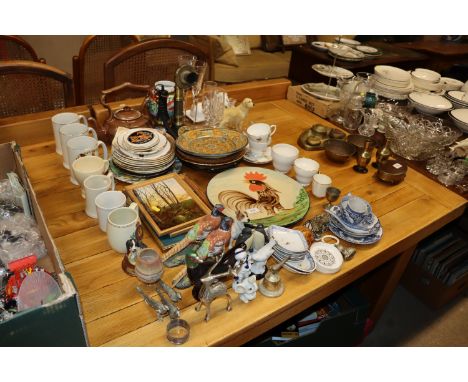 A vintage desk style telephone and a quantity of various table glassware and decorative china