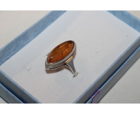A vintage Sterling silver and amber ring, ring size O/P