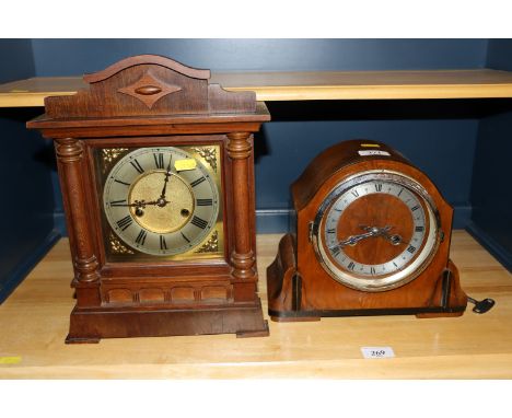 A mahogany cased eight day mantel clock and a Art Deco eight day mantel clock 