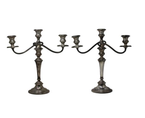 Pair of Gorham Sterling 3-Light Candelabras. Model 770 (Sterling, Hollowware). Marked on base. Mid 20th C. Monogrammed on cen